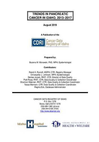 Trends in Pancreatic Cancer in Idaho, 2013–2017